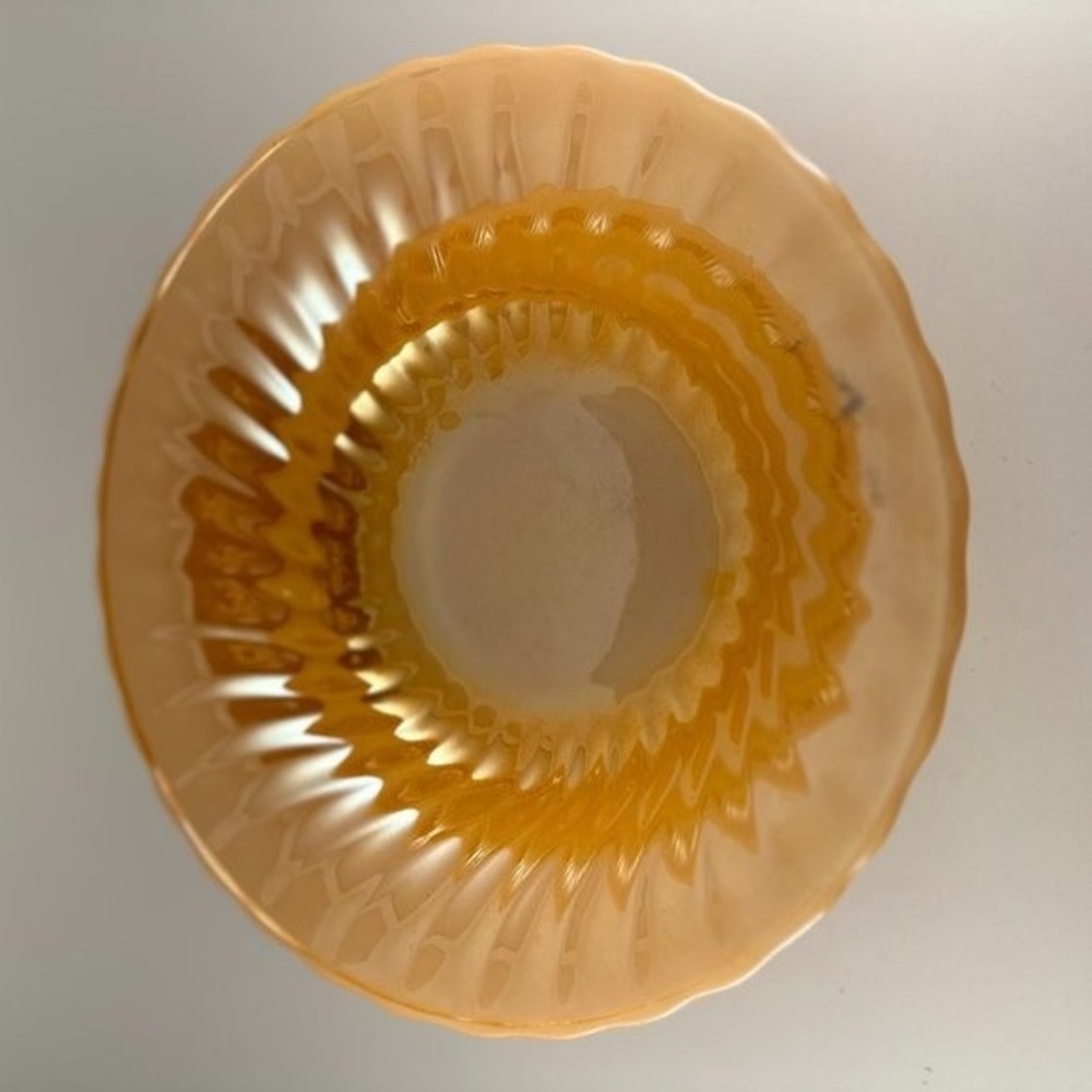 Anchor Hocking Fire King Peach Lustre Swirl Iridescent Serving Dish Bowl 8.5"